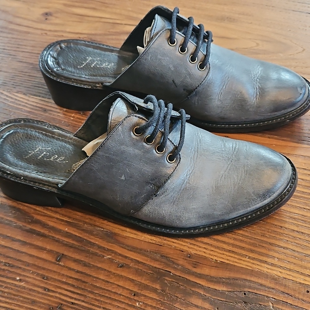 Free People Gray Leather Lace-Up Mule Clogs - Picture 2 of 5